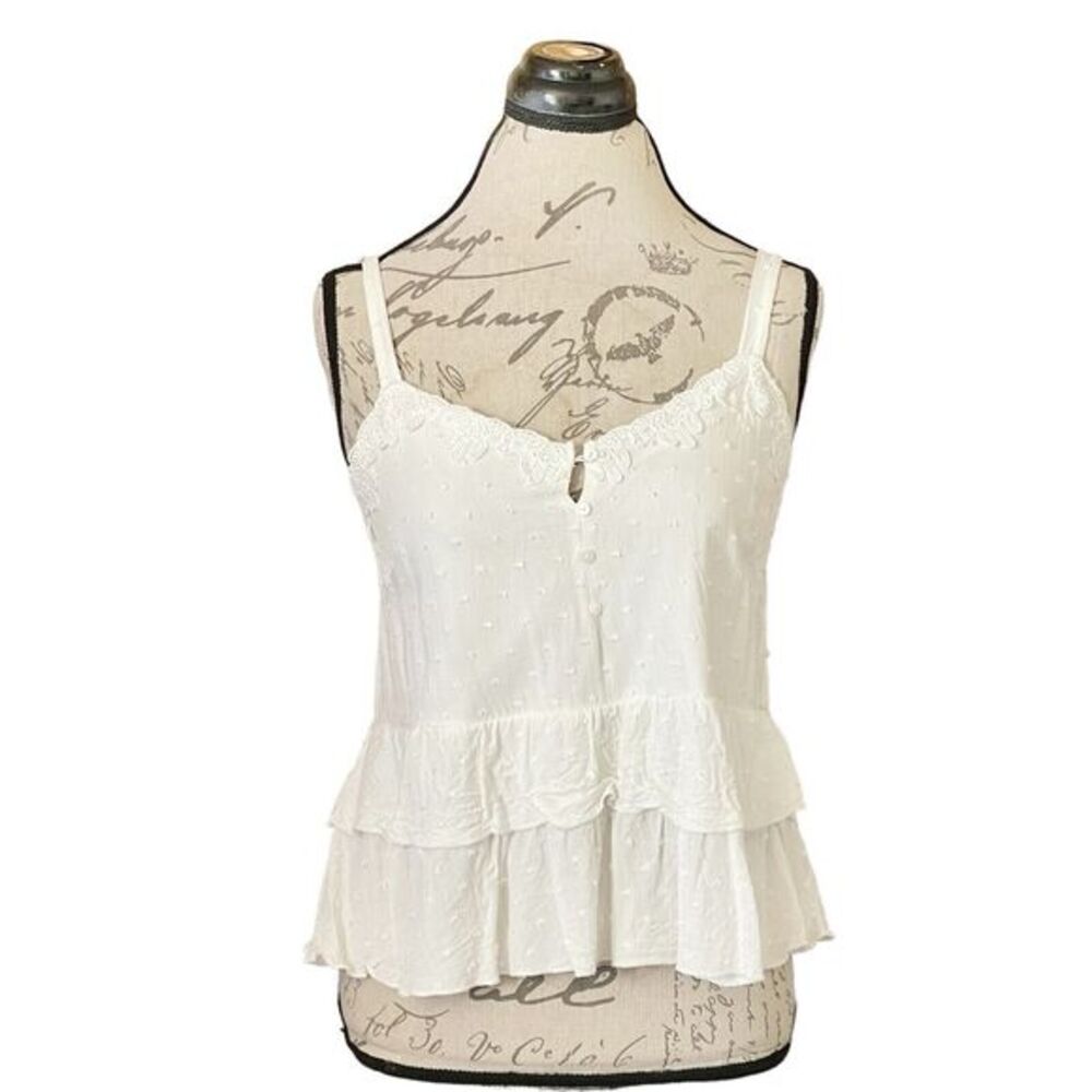 Urban Romantics Womens Blouse Tank Sz Small White Tiered Sleeveless Cottagecore